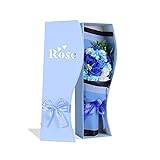 MINENA フラワーブーケ ソープフラワー 石鹸花 バラ 花束 香り付き R型ボックス付き ギフト プレゼント 女性 バレンタインデー 母の日 誕生日 結婚祝い 結婚記念日 お見舞い (ブルー　)