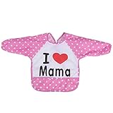 お食事エプロン Acogedor 可愛いベビー服 長袖 防水 ポケット付き　お食事対応　赤ちゃん食べるエプロン使用年齢　1-3歳 （二色）(ピンク)