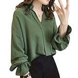 ［アナトレ］ レディース ブラウス 長袖 ベルスリーブ 無地 デザイン フェミニン さらさら サラサラ シャツ 快適 シフォン 原宿系 ドレス ぶらうす shirt 鮮やか 濃い 緑 (4XL, 02