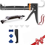 WALTX コーキングガン 手動式 仕上げツール セット ならしベラ ヘラ付き 330ml標準型 スラスト比10 : 1 強力なパワー 軽量 家庭用 屋外用