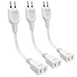 KOZUMUWAN 【延長コード 屋内用 3本セット】電源タップ ACアダプタ用電源延長コード 1個口 ホワイト ト 頑丈コード ラッキング火災予防絶縁キャップ付きスイングプラグ フリープラグ 180度回転プラグ 2ピンプラグ接続可能 メス オス 3本入り (0.1ｍ, ホワイト)