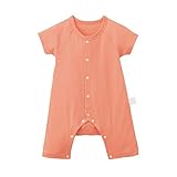 フライス半袖カエルロンパース ピーチ サイズ：８０