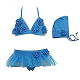 ビキニ 女の子 キッズ水着 子供水着 女の子 女児 ガールズ ミズギ スイミング スクール水着 スイムウエア 三点セット UVカット キャップ付 アニメ専線 (LLサイズ（身長：120-130cm）,