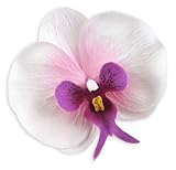 ( 10 )ホワイトパープル胡蝶蘭ラン花柄シルクフラワーヘッド – 3.75 " – 人工花ヘッドファブリック花柄Supplies卸売ロットのウェディング花アクセサリーにブライダルヘアクリップヘッドバ
