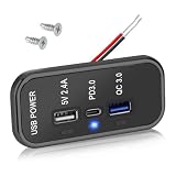 Klaxib 3 ポート 12V USB コンセント充電器、PD3.0 タイプ C、QC 3.0 USB A および 2.4A USB A 急速充電器ソケット アダプター、車、船舶用