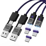 SIKAI CASE 2in1 USB Type Cマグネット式充電ケーブル 240Wまで PD3.1 5A急速充電【磁気 着脱式 USB-A+USB-C】防塵 MacBook Pro/Air iPad Pro/Mini 6、Galaxy S23 S22 S21 Sony Google Pixel i-Phone15 他usb c機器と互換性 (1.2m*2本+端子*3枚)