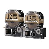 【エコスロ】キングジム対応 テプラPRO用互換 SFR12ZK 互換テープ りぼん ゴールド/黒文字 2個 (テープ幅 12mm / 長さ 5m)