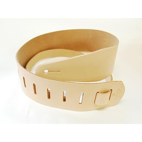 ギターストラップ ヌメ革オフホワイト ハンドメイド 金具無しタイプ ギターストラップ ヌメ革オフホワイト ハンドメイド 金具無し