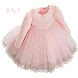 Shareky 子供ワンピース ウェディング ドレス フォーマルドレス 80-150cm(ピンク長袖裏起毛,90)