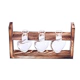 MagiDealヴィンテージスタイルラブハート型透明ガラステーブルトップ植物盆栽フラワー花瓶ウェディングパーティー装飾テラリウムwith木製トレイ 3 Beakers 0515000030197USA