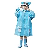 レインコート女の子 男の子 キッズ バイザー付き raincoat 子供用 防水 カッパ リュック 対応 通学 雨具 携帯ポーチ 付き (L(130-150cm), ブルー)