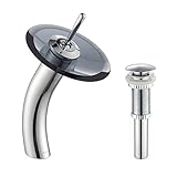 Kraus KGW-1700-PU-10CH-BLCL Single Lever Vessel Glass Waterfall Bathroom Faucet Chrome with Black Cl