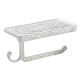 ライデンTMアンティーク彫刻亜鉛合金トイレロール紙ラックwiht電話シェルフウォールマウントバスルームペーパーホルダーとフック ホワイト Ly-GJ-160710-W