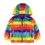 子供用 ロングスリーブ レインボーストライプ プリント フード付き ジップジャケット トップ 赤ちゃん服　ベビー服　女の子　幼児　子供服　長袖　5サイズ　キッズ服　満月/出産祝い/プレゼント