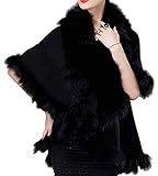 c06bkF （Galette des Rois） レディース ショール コート フェイクファー ドレス 厚手 アウター c06 (フリーサイズ, ブラック)