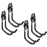 ガレージフック 4個 はしご用ホース延長コード シャベル バイク 椅子 ガーデンツール [アップグレードバージョン] 壁掛けハンガー 長いネジ金具付き 滑り止めゴム付き