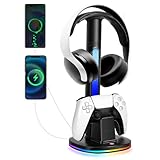 PS5コントローラー充電ステーション RGBヘッドフォンスタンド付き、PS5コントローラー充電器ホルダー、2USBポート付き、PlayStation 5コントローラー&DualSenseエッジコントローラー充電ドック用ヘッドセットスタンド