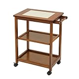 天然木製キッチンワゴン (タイルトップ ブラウン)