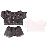 niannyyhouse　15cm ぬいぐるみ 服　ジーンズジャケット　白いTシャツ　綿人形の服　着せ替え (black)