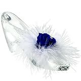 TEATSIGHT プリザーブドフラワー ガラス製 ハイヒール ガラスの靴 (バラ 羽根 ブルー)