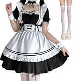 [ZOMOZO] メイド 服 コスプレ ショート丈 豪華7点セット メイド エプロン ニーハイソックス付き かわいい 大きいサイズ メイドコスチューム 仮装 コンカフェ パーティー 大人 ハロウィン クリスマス 男女兼用 レディース メンズ S/M/L/XL/2XL/3XL/4XL (ブラック, M)