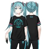 [MZYSTJ] Miku 初音ミク印象 半袖Tシャツ 長ズボン コスプレ衣装 男女兼用 春秋服 (Tシャツ-ブラック,M)