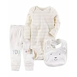 カーターズ carter's キャラメルボーダー長袖ボディースーツxYOU+MEコーデパンツxくまさんスタイ3点セット (18months(78-83cm)) [並行輸入品]