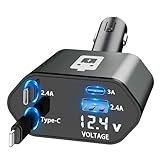 「2024進級版」車 充電器シガーソケット 急速充電 カーチャージャー 伸縮式ケーブル2本付き 【Type-C 100W/ 20W急速充電】