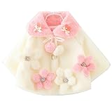 [スゴフィ]SGFY　 長袖 幼児 子供服 フード コート 女の子 赤ちゃん服 ボーイズ ガールズ かわいい 秋 冬 ベビー服 キッズ服 大きいな花付き パール リボン 蝶結び (90cm, ベージュ