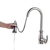 Tophome　キッチン用 蛇口 キッチン水栓 ハンドシャワー形 伸縮 ノズル ホース引出し 水 湯 切り替え 混合栓 シングルレバー　真鍮 (シルバー)
