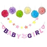 Baby Girlホオジロバナーベビーシャワー赤ちゃん誕生日パーティーガーランドバナーを1セットLittle Starガーランドとセットの6カラフルなティッシュポンポン付きデコレーションフラワーボール