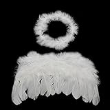 BECUTE White Feather Angel Wings and Halo Full Fluff for 0-6 Month Baby, Baby Cupid Props Photo Prop