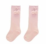 Baby Girls Cute Knee High Pom Pom Pink Ribbed Socks (6-12 Months) by Baby Socks