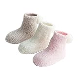 [インソミラ] InSomila ベビー ソックス ふわふわ もこもこ ボール付き 靴下 保温 秋冬 ベビー キッズ 赤ちゃん 新生児 お祝い 出産 祝い ムール用 柔らかい 3足 セット (L(1-