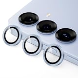 Podick レンズカバー Samsung Galaxy S25用 カメラフィルム 9H強化ガラス アルミ合金 キズ防止 耐衝撃 ギャラクシーS25 カメラ保護 高透過率 黒縁取り 露出オーバー防止 飛散防止 気泡ゼロ 極薄 カメラカバー プロテクター (ライトブルー)