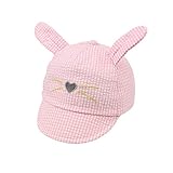 XIAOHAWANGベビー帽子 耳当て 猫刺繍ハット かわいい つば付き サイズ調整可能 日よけ帽子 キャスケット 8-36ヶ月赤ちゃん帽子 おでかけ用 (ピンク, 6-24ヶ月)