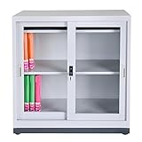 スチール書庫 スチールキャビネット 引き違い書庫 引き戸タイプ ベース付き 書類保管庫 書棚 (ガラス引き戸タイプ)