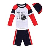 VIVO-BINIYA 正規品 子供水着 男児水着 女児水着 男女兼用 3点セット 日焼け対策 長袖 キッズ水着 ラッシュガード 帽子付き水着 スイムキャップ UPF50+素材使用 (5T(110))