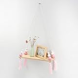 KINGSOマクラメ表示Wall Hanging ShelfスイングロープMacaronsフローティングシェルフホームデコレーション、アンティーク調木製Hangingスイングロープフローティングシェル