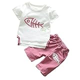 JIEYA 2pcs夏プリントショート服セットベビーキッズ幼児の男の子 (0.5-1歳, 魚-紫)
