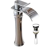 Aquafaucet Waterfall注ぎ口排水溝シングルハンドルシンク蛇口ミキサータップ、ORBオイルはブロンズ洗面所洗面Tallボディ クローム 6072