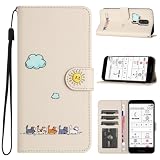 CASAFUNY らくらくスマートフォン F-53E ケース 手帳型 おしゃれ カバー 富士通用 らくらくフォンf-53e カバー 人気 携帯ケース f53e F-53Eケース docomo 耐衝撃 本革PUレザー 携帯カバー FCNT らくらくほんf53e スマホケース 手帳型 お洒落 手帳ケース 可愛い猫柄 スマホカバー マグネット式 カード収納 スタンド機能（5.4インチ）レッド