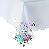 Celebrate Spring Easter Egg Bunny Embroidered White Oblong Tablecloth 180cm Round