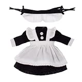 rakulifey オビツ11服セット お洋服 メイド服 ワンピース 髪飾り付き 黒 ＯＢ11サイズ衣装 11ｃｍオビツボディ用 3点セット