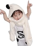 (ビグッド)Bigood ふわふわ 可愛い キッズ 帽子 男の子 ボンボン フリースキャップ 子供 マフラ ベビー手袋 モコモコ 厚手 女の子 3WAY 防寒 無地 白