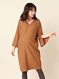 Angeliebe エンジェリーベ マタニティ ワンピース 授乳口付き 深Vネック 9分袖 スリット スリーブ ワンピ 妊婦服 産前 産後 お宮参り S ～ M キャメル 22237 22237301