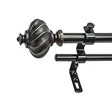 High Quality 5/8 Montevilla Core Ribbed Knob Telescoping Double Drapery Rod Set, 26-48, Black Oil