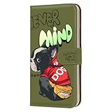 iPhone 16 用 アイフォン16のケース 手帳型 スマホケース 鏡付き パーカー犬 INNU フレブル ユニーク 犬キャラ モスグリーン bcbo04m