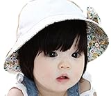 Meilleur reve【リバーシブルで使える】花柄 可愛い 帽子 つば 付き リボン 花 フラワー ベビー キッズ 紫外線 防止 (2ホワイト)