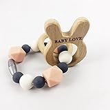 Mamimami Home 噛がため　木製 ガラガラ　おしゃぶり　シリコーン製 リング バニー ブレスレット（取り外し可能式）